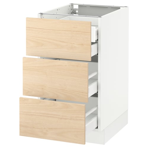 SEKTION / MAXIMERA Arm inf 3 faces/4 tiroirs, blanc/Askersund effet frêne clair, 18x24x30 "