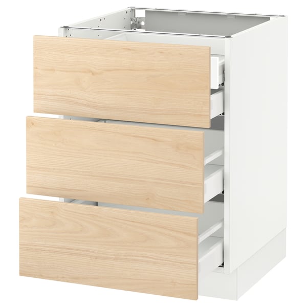 SEKTION / MAXIMERA Arm inf 3 faces/4 tiroirs, blanc/Askersund effet frêne clair, 24x24x30 "