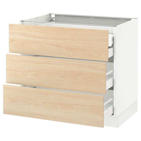 SEKTION / MAXIMERA Arm inf 3 faces/4 tiroirs, blanc/Askersund effet frêne clair, 36x24x30 "