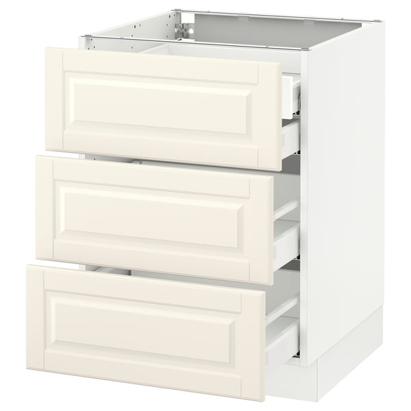 SEKTION / MAXIMERA Arm inf 3 faces/4 tiroirs, blanc/Bodbyn blanc cassé, 24x24x30 "