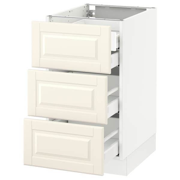 SEKTION / MAXIMERA Arm inf 3 faces/4 tiroirs, blanc/Bodbyn blanc cassé, 18x24x30 "