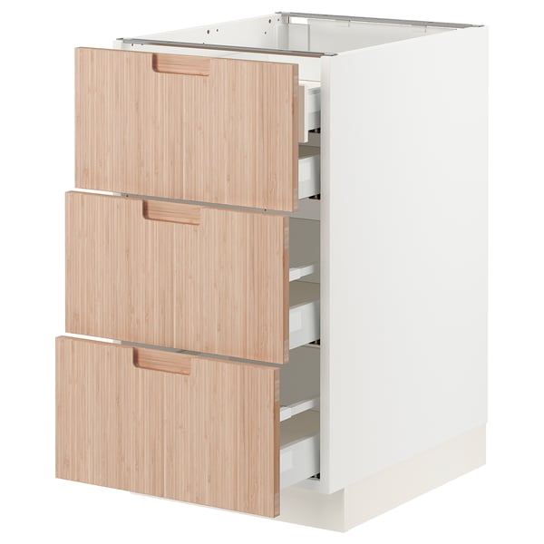 SEKTION / MAXIMERA Arm inf 3 faces/4 tiroirs, blanc/Fröjered bambou clair, 18x24x30 "