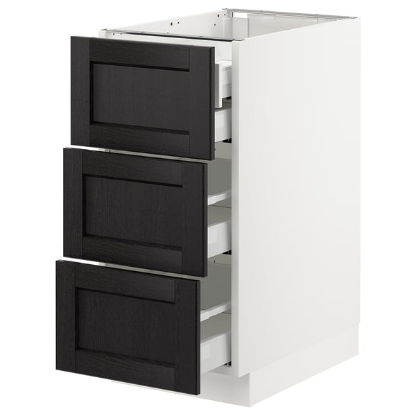 SEKTION / MAXIMERA Arm inf 3 faces/4 tiroirs, blanc/Lerhyttan teinté noir, 15x24x30 "