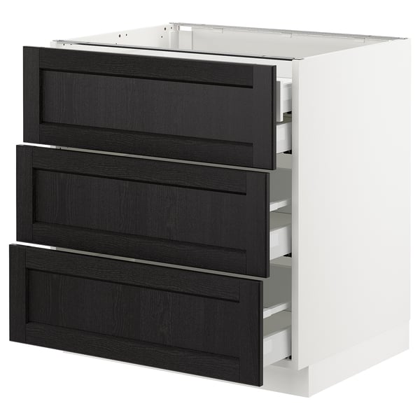 SEKTION / MAXIMERA Arm inf 3 faces/4 tiroirs, blanc/Lerhyttan teinté noir, 30x24x30 "