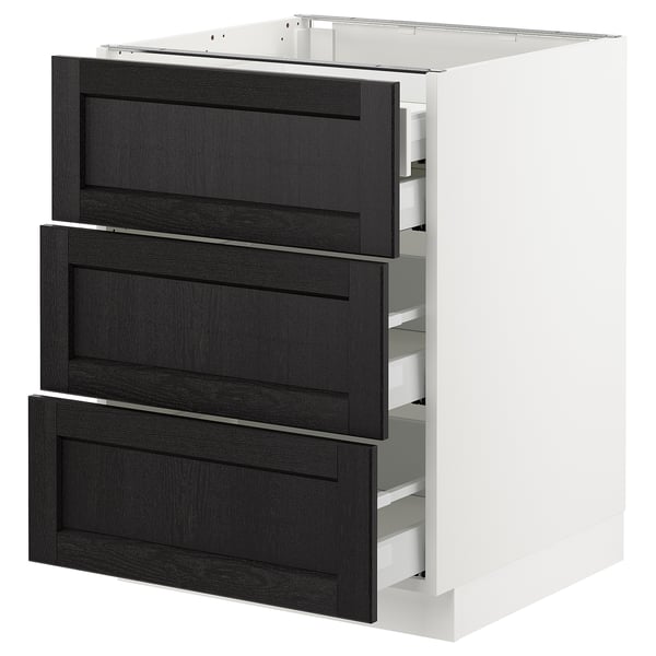 SEKTION / MAXIMERA Arm inf 3 faces/4 tiroirs, blanc/Lerhyttan teinté noir, 24x24x30 "