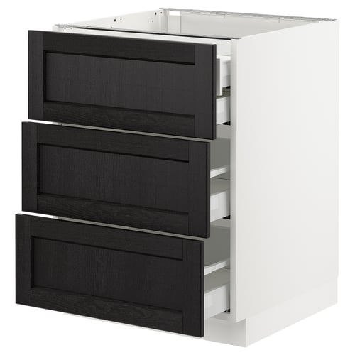 SEKTION / MAXIMERA Arm inf 3 faces/4 tiroirs, blanc/Lerhyttan teinté noir, 24x24x30 "