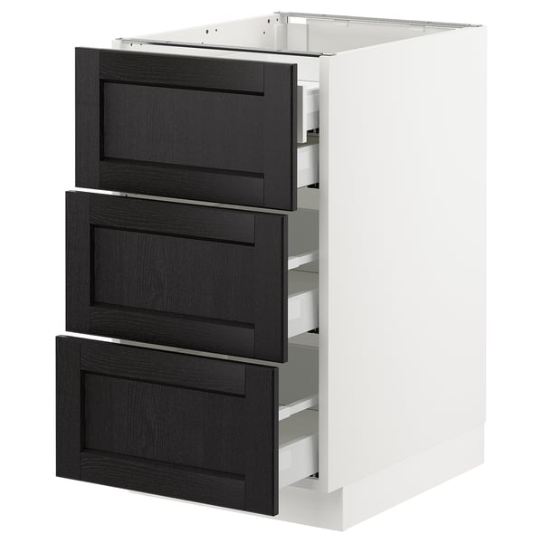 SEKTION / MAXIMERA Arm inf 3 faces/4 tiroirs, blanc/Lerhyttan teinté noir, 18x24x30 "