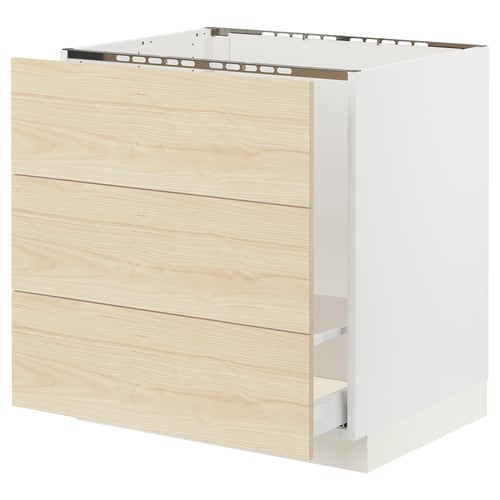 SEKTION / MAXIMERA Arm inf évier/tri/3 faces, blanc/Askersund effet frêne clair, 30x24x30 "