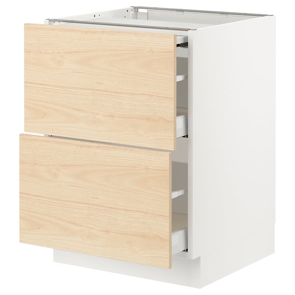SEKTION / MAXIMERA Arm inf+plan travail couliss/2tir, blanc/Askersund effet frêne clair, 24x24x30 "