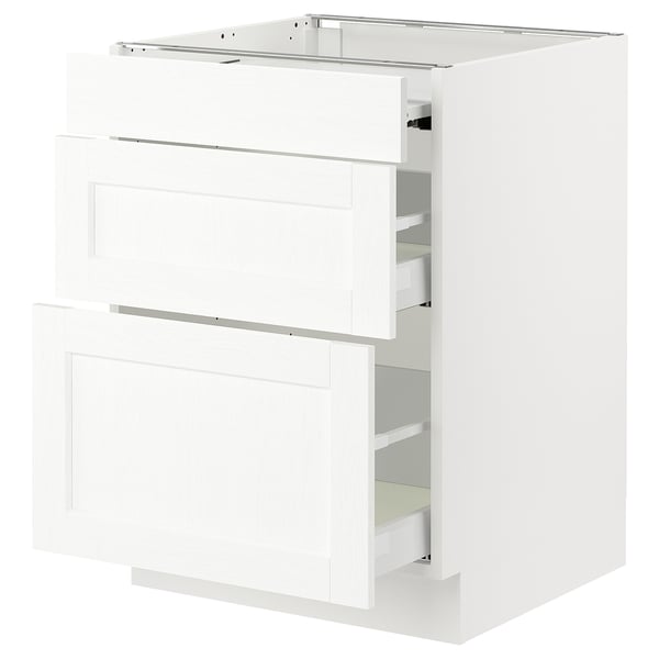 SEKTION / MAXIMERA Arm inf+plan travail couliss/2tir, blanc Enköping/blanc effet bois, 24x24x30 "