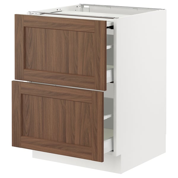 SEKTION / MAXIMERA Arm inf+plan travail couliss/2tir, blanc Enköping/brun effet noyer, 24x24x30 "
