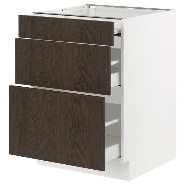 SEKTION / MAXIMERA Arm inf+plan travail couliss/2tir, blanc/Sinarp brun, 24x24x30 "