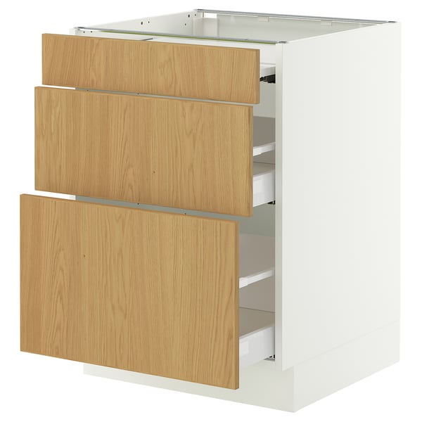 SEKTION / MAXIMERA Arm inf+plan travail couliss/2tir, blanc/Sinarp chêne plaqué, 24x24x30 "