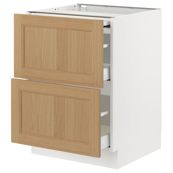 SEKTION / MAXIMERA Arm inf+plan travail couliss/2tir, blanc/Vedhamn chêne, 24x24x30 "