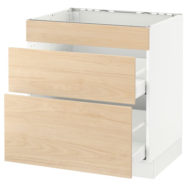SEKTION / MAXIMERA Arm inf tabl cuis/3 faces/2 tiroirs, blanc/Askersund effet frêne clair, 30x24x30 "