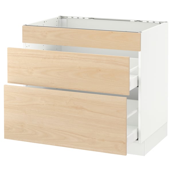 SEKTION / MAXIMERA Arm inf tabl cuis/3 faces/2 tiroirs, blanc/Askersund effet frêne clair, 36x24x30 "