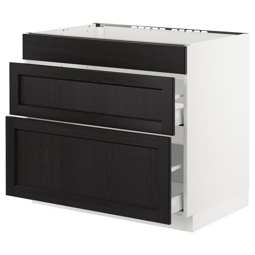 SEKTION / MAXIMERA Arm inf tabl cuis/3 faces/2 tiroirs, blanc/Lerhyttan teinté noir, 36x24x30 "