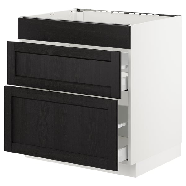 SEKTION / MAXIMERA Arm inf tabl cuis/3 faces/2 tiroirs, blanc/Lerhyttan teinté noir, 30x24x30 "