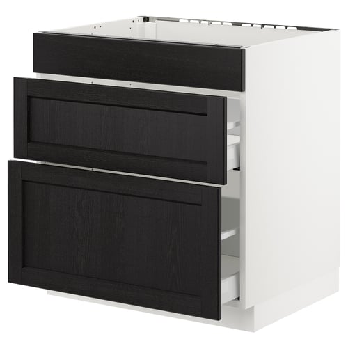 SEKTION / MAXIMERA Arm inf tabl cuis/3 faces/2 tiroirs, blanc/Lerhyttan teinté noir, 30x24x30 "