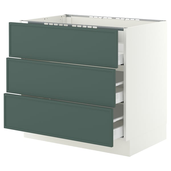 SEKTION / MAXIMERA Arm inf tbl cui/3 faces/3 tiroirs, blanc/Aspudden gris-vert foncé, 36x24x30 "