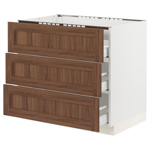 SEKTION / MAXIMERA Arm inf tbl cui/3 faces/3 tiroirs, blanc Enköping/brun effet noyer, 36x24x30 "