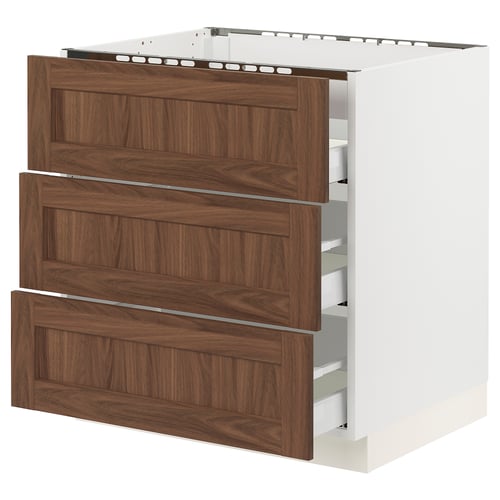 SEKTION / MAXIMERA Arm inf tbl cui/3 faces/3 tiroirs, blanc Enköping/brun effet noyer, 30x24x30 "