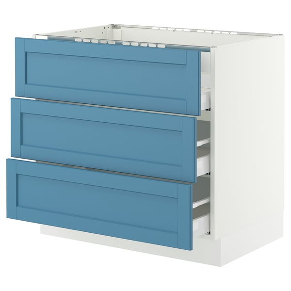 SEKTION / MAXIMERA Arm inf tbl cui/3 faces/3 tiroirs, blanc/Lerhyttan bleu, 36x24x30 "