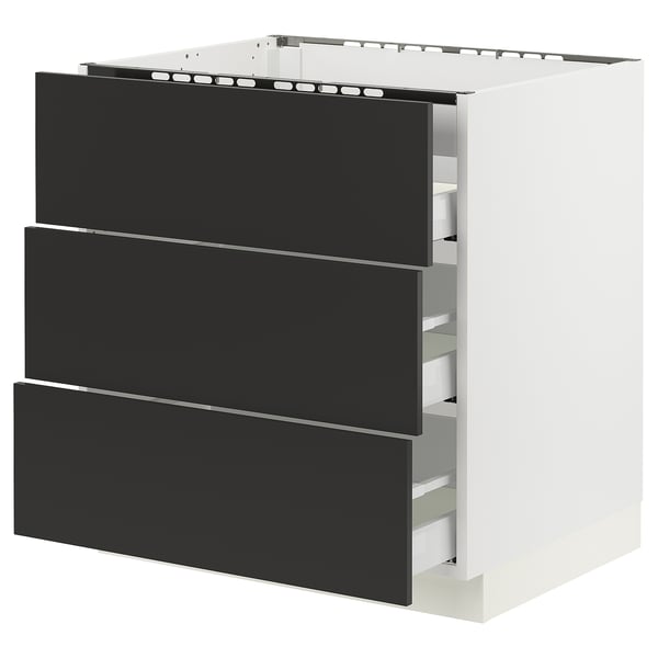 SEKTION / MAXIMERA Arm inf tbl cui/3 faces/3 tiroirs, blanc/Nickebo anthracite mat, 30x24x30 "