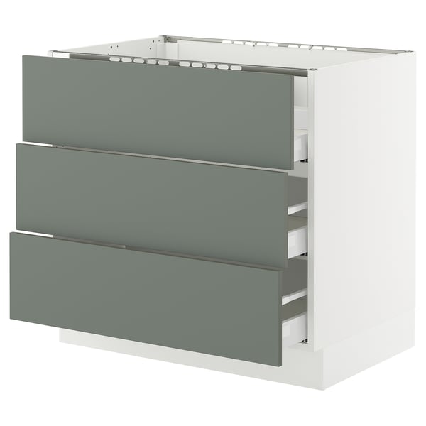 SEKTION / MAXIMERA Arm inf tbl cui/3 faces/3 tiroirs, blanc/Nickebo gris -vert mat, 36x24x30 "