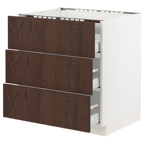 SEKTION / MAXIMERA Arm inf tbl cui/3 faces/3 tiroirs, blanc/Sinarp brun, 30x24x30 "