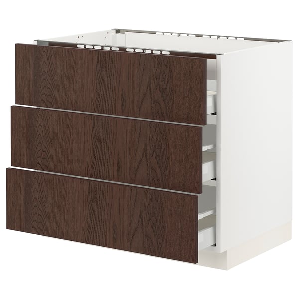 SEKTION / MAXIMERA Arm inf tbl cui/3 faces/3 tiroirs, blanc/Sinarp brun, 36x24x30 "