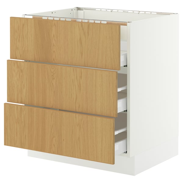 SEKTION / MAXIMERA Arm inf tbl cui/3 faces/3 tiroirs, blanc/Sinarp chêne plaqué, 30x24x30 "