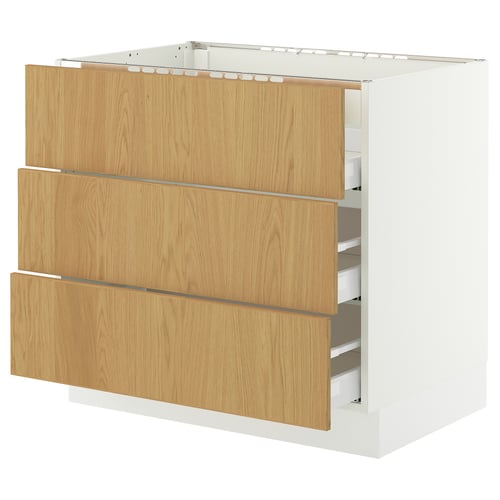 SEKTION / MAXIMERA Arm inf tbl cui/3 faces/3 tiroirs, blanc/Sinarp chêne plaqué, 36x24x30 "