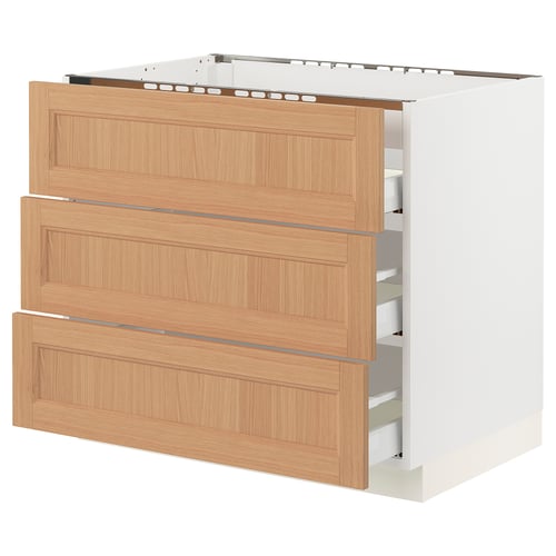 SEKTION / MAXIMERA Arm inf tbl cui/3 faces/3 tiroirs, blanc/Vedhamn chêne, 36x24x30 "
