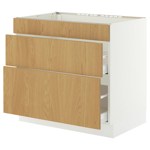 SEKTION / MAXIMERA Arm inf tbl cuis/hotte int av tir, blanc/Sinarp chêne plaqué, 36x24x30 "