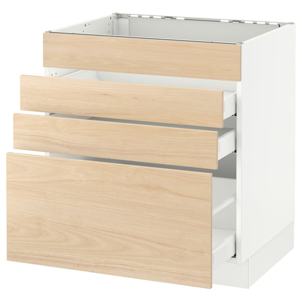 SEKTION / MAXIMERA Arm inf tble cuis/4 faces/3 tir, blanc/Askersund effet frêne clair, 30x24x30 "