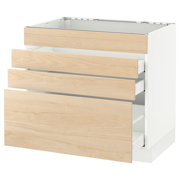 SEKTION / MAXIMERA Arm inf tble cuis/4 faces/3 tir, blanc/Askersund effet frêne clair, 36x24x30 "