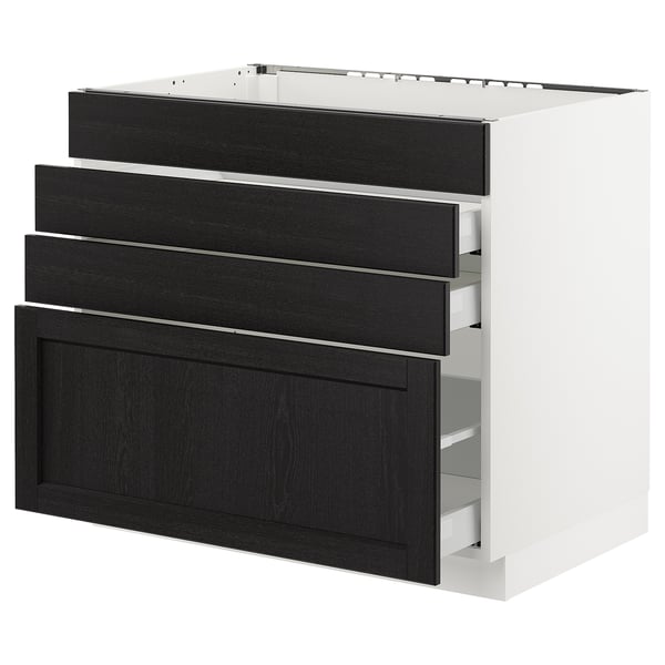 SEKTION / MAXIMERA Arm inf tble cuis/4 faces/3 tir, blanc/Lerhyttan teinté noir, 36x24x30 "