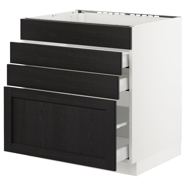 SEKTION / MAXIMERA Arm inf tble cuis/4 faces/3 tir, blanc/Lerhyttan teinté noir, 30x24x30 "