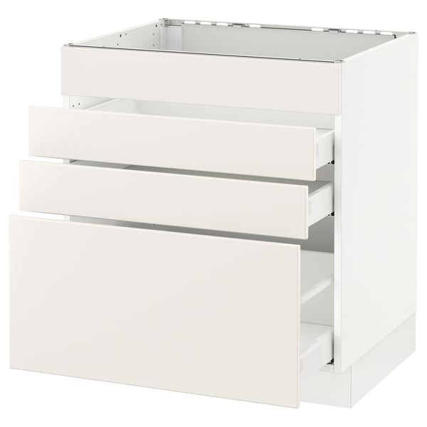 SEKTION / MAXIMERA Arm inf tble cuis/4 faces/3 tir, blanc/Veddinge blanc, 30x24x30 "