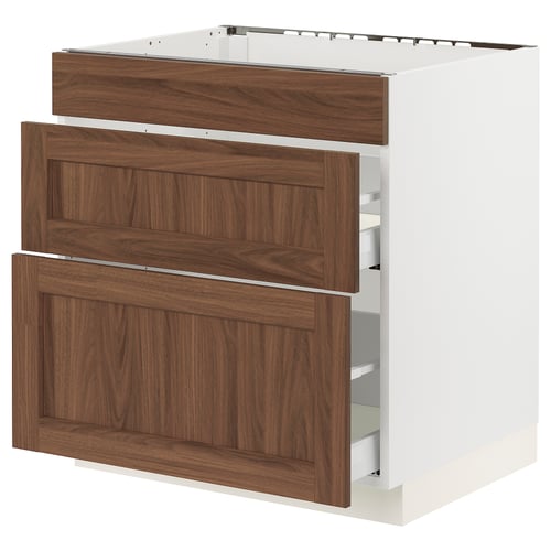 SEKTION / MAXIMERA Armoir inf four/3 faces/2 tiroirs, blanc Enköping/brun effet noyer, 30x24x30 "
