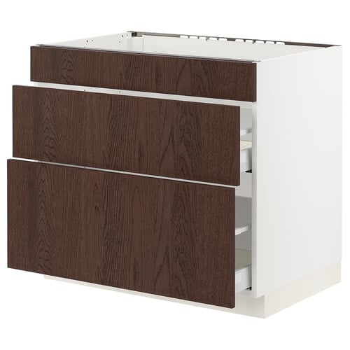 SEKTION / MAXIMERA Armoir inf four/3 faces/2 tiroirs, blanc/Sinarp brun, 36x24x30 "