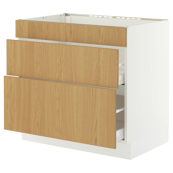 SEKTION / MAXIMERA Armoir inf four/3 faces/2 tiroirs, blanc/Sinarp chêne plaqué, 36x24x30 "