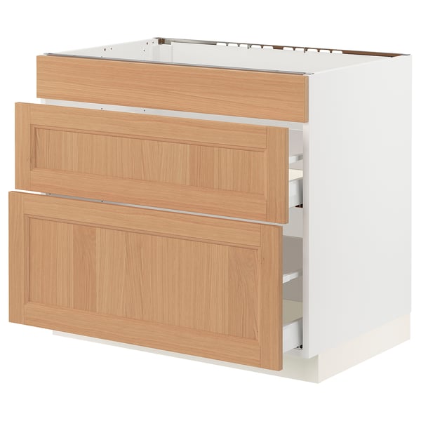 SEKTION / MAXIMERA Armoir inf four/3 faces/2 tiroirs, blanc/Vedhamn chêne, 36x24x30 "