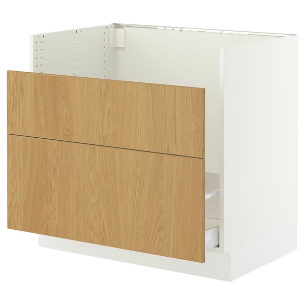 SEKTION / MAXIMERA Armoir inf pr évier HAVSEN/p tri/2f, blanc/Sinarp chêne plaqué, 36x24x30 "