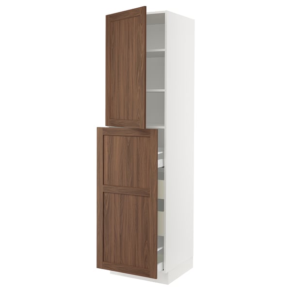 SEKTION / MAXIMERA Armoire av 4t/1p/2tb coulis, blanc Enköping/brun effet noyer, 24x24x90 "