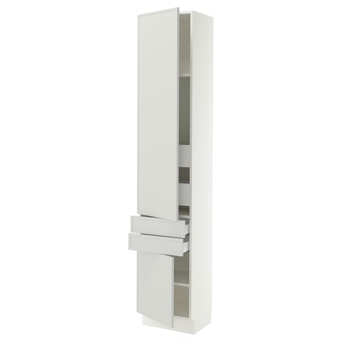 SEKTION / MAXIMERA Armoire haute 2 portes/2 faces/4tir, blanc/Aspudden gris clair, 18x15x90 "