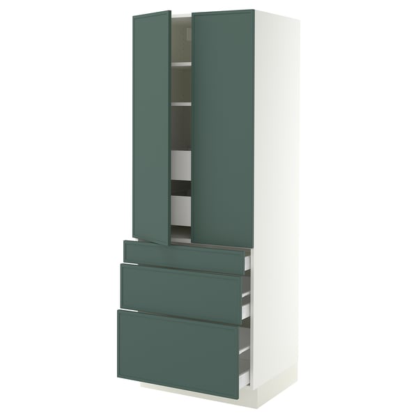SEKTION / MAXIMERA Armoire haute 2 ptes/3 faces/5 tir, blanc/Aspudden gris-vert foncé, 30x24x80 "