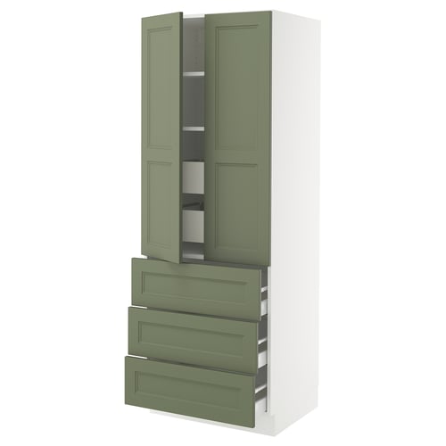 SEKTION / MAXIMERA Armoire haute 2 ptes/3 faces/5 tir, blanc/Axstad gris-vert, 30x24x80 "