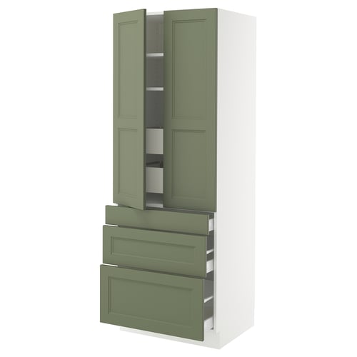 SEKTION / MAXIMERA Armoire haute 2 ptes/3 faces/5 tir, blanc/Axstad gris-vert, 30x24x80 "